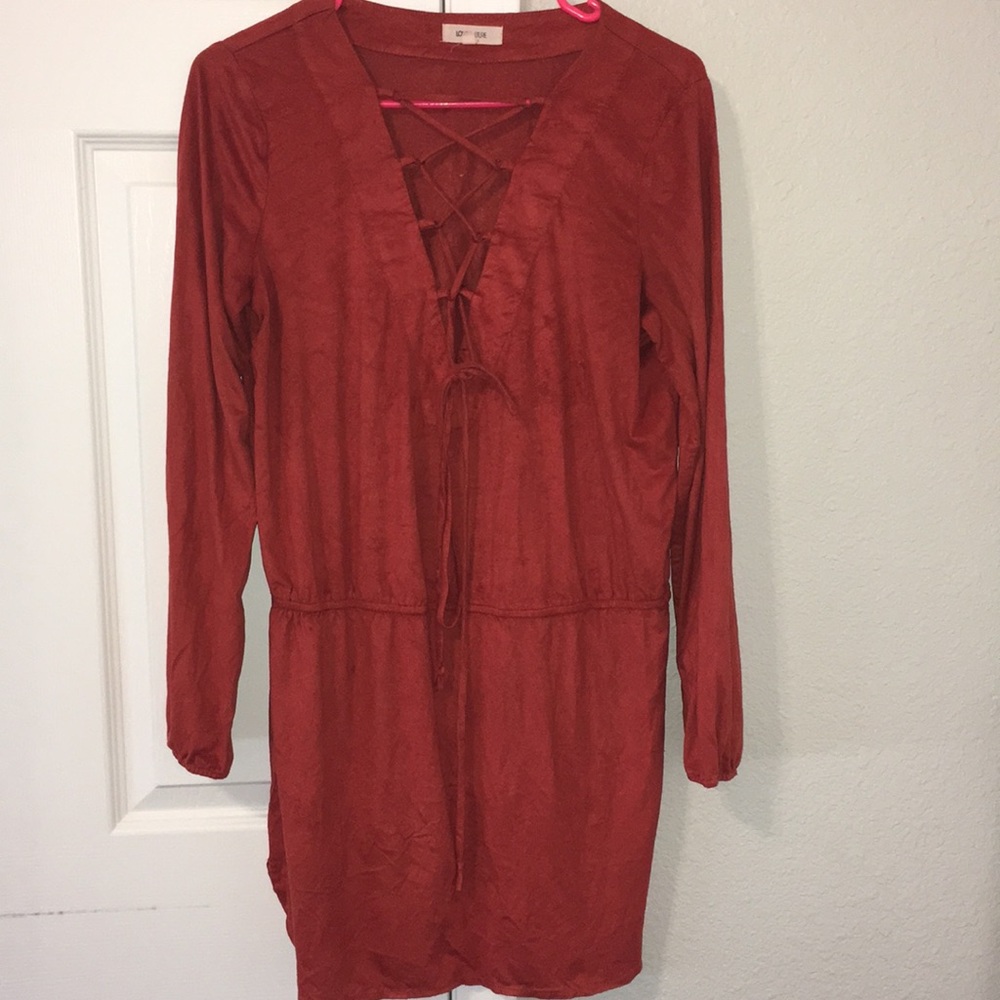 Mini Long Sleeve Faux Suede feel Dress
